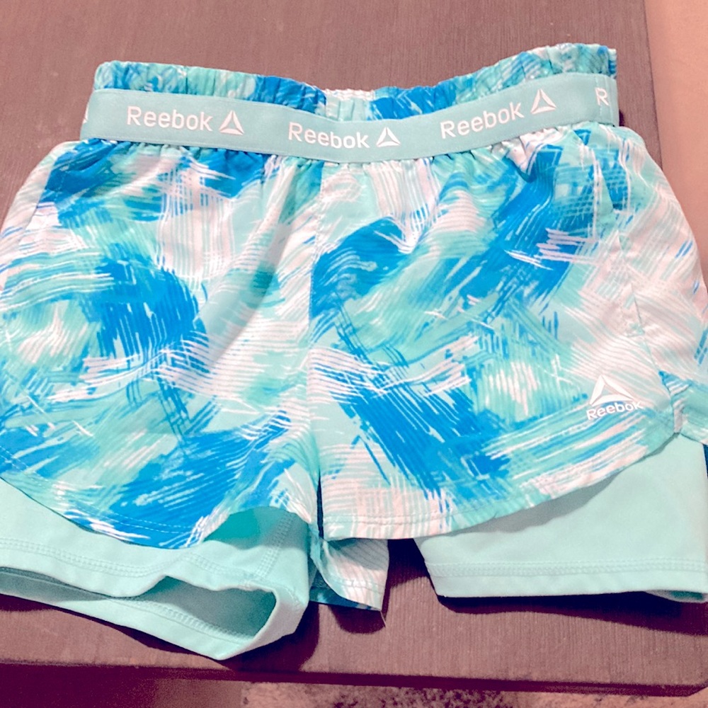Girls Reebok dash printed running shorts with compression